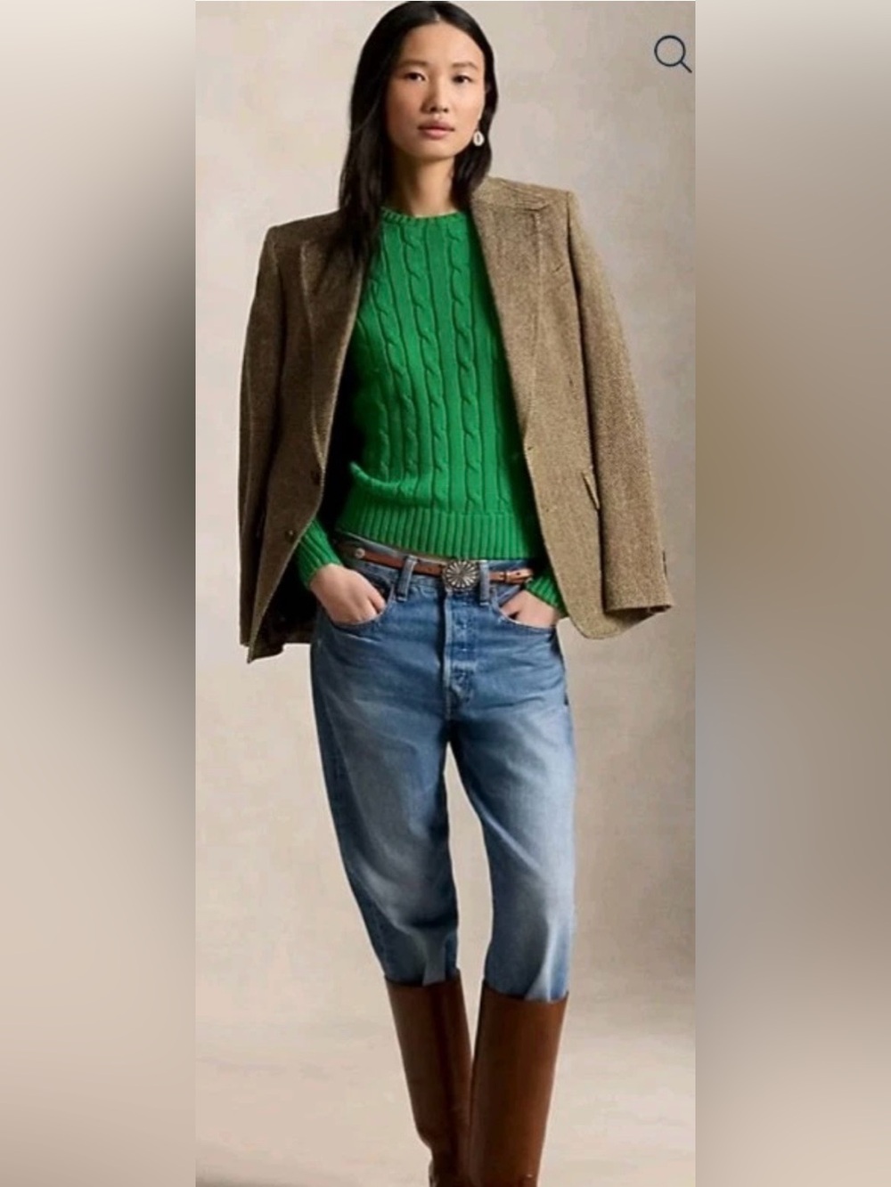 Ralph Lauren Sport Kelly Green Cable-Knit 100% Lambs Wool Crewneck Pink Pony S